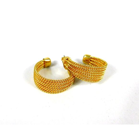 7 Row Hoop Gold Tone Rope Style Push Back Pierced Earrings Womens Jewelry - Picture 8 of 8